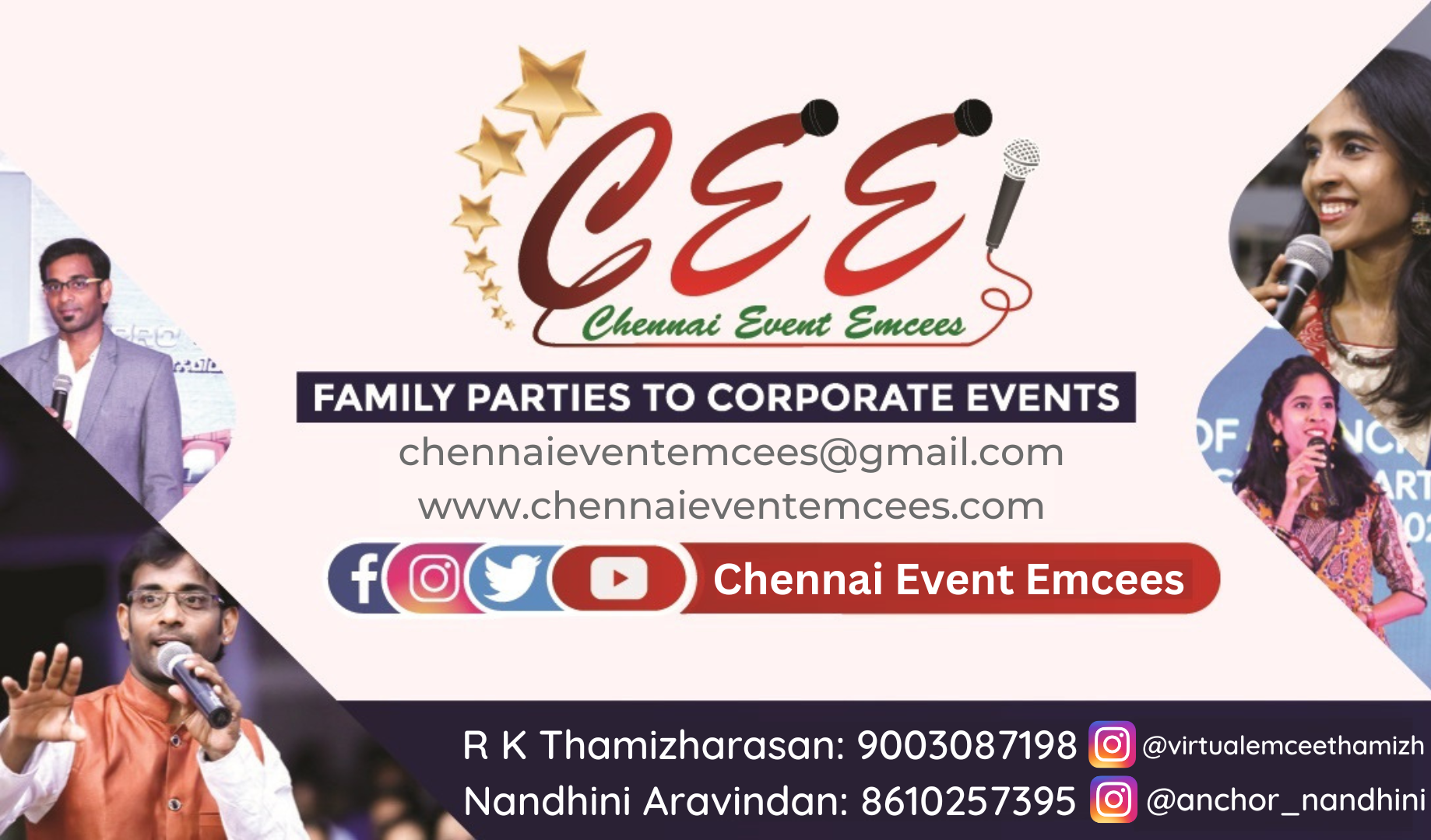 Chennai Event Emcees Thamizharasan and Nandhini Business Card