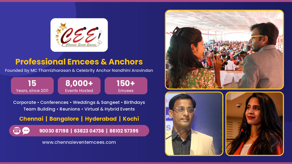 Thamizharasan Karunakaran and Nandhini Aravindan, founders of Chennai Event Emcees
