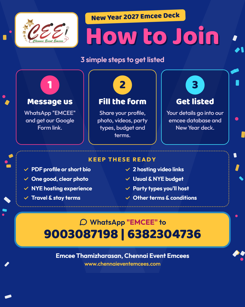 How to join Chennai Event Emcees New Year 2027 emcee deck